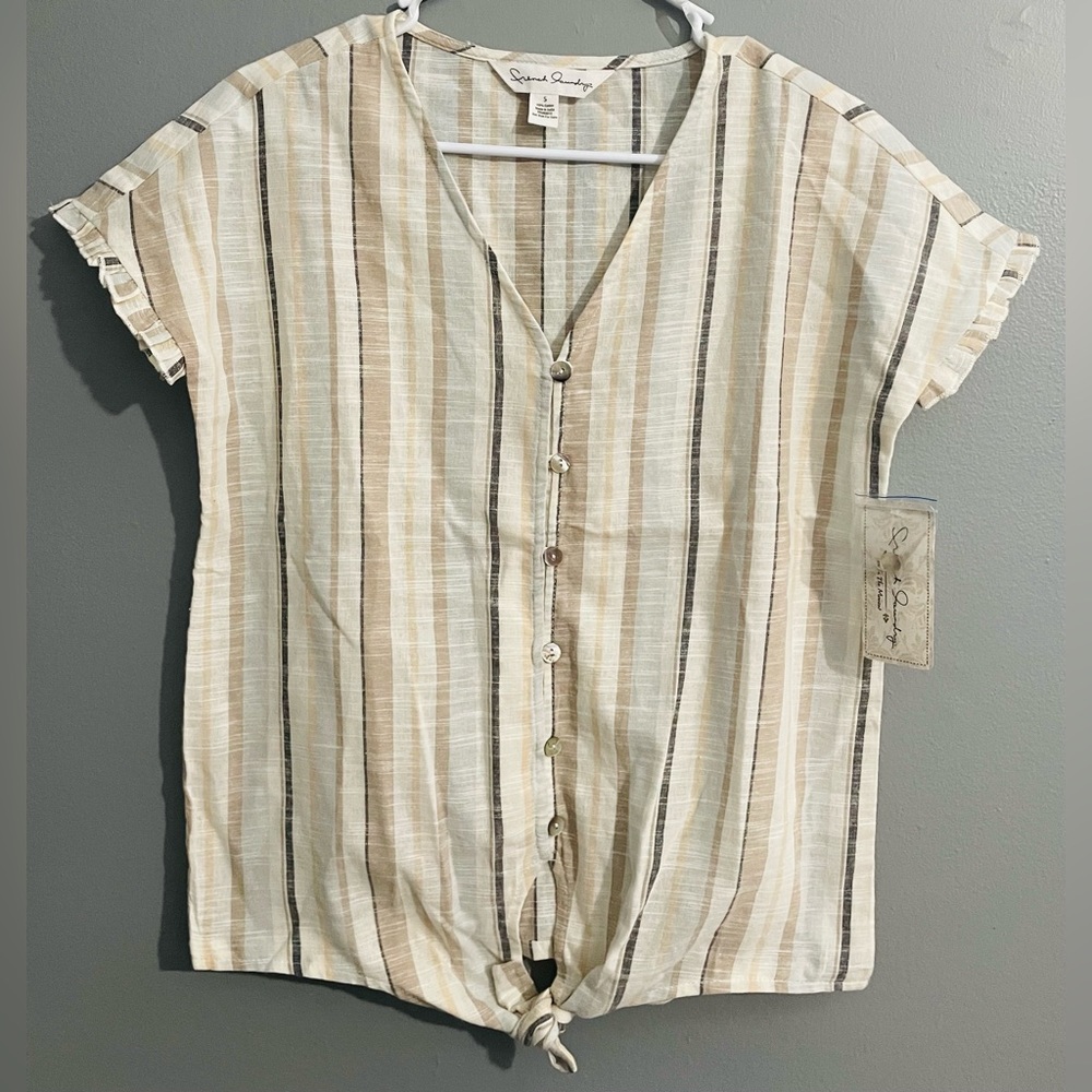 French Laundry striped top, almond butter color